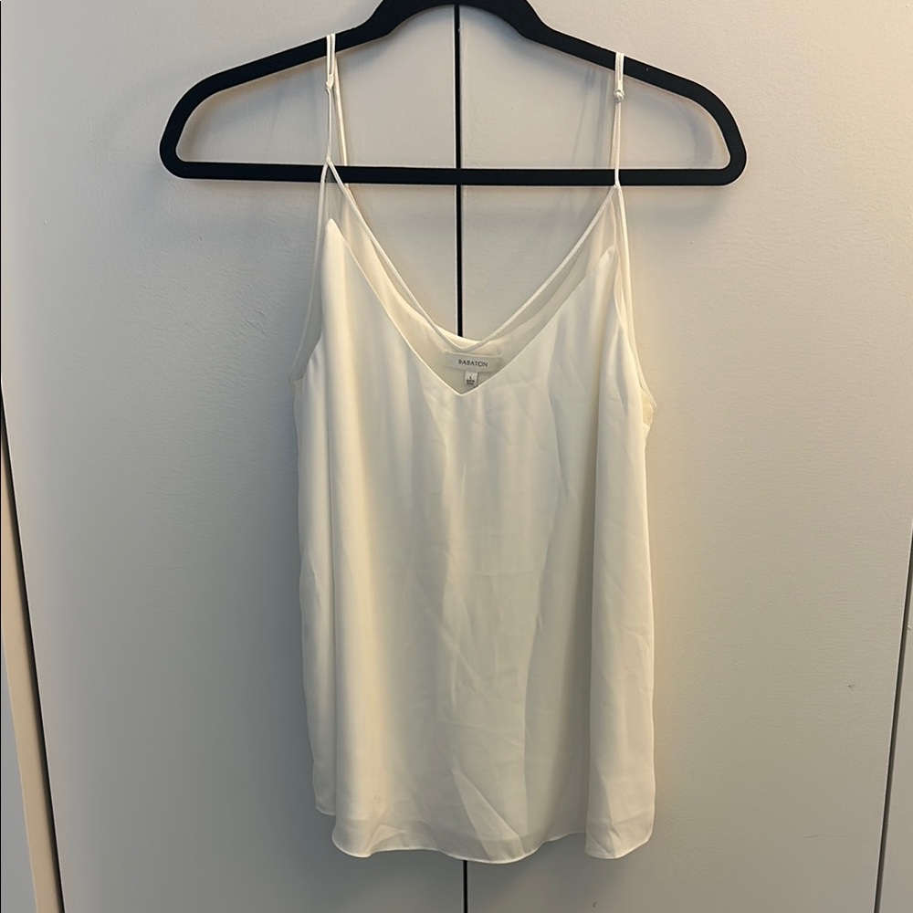 Aritzia Babaton Galen White Mesh Trim Drapey Camisole Tank